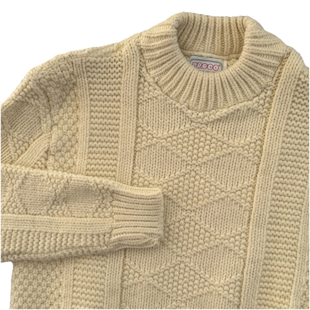 Vintage‎ Prego Cable Knit Sweater L Ivory Fisherman's Grandpa Core Nautical